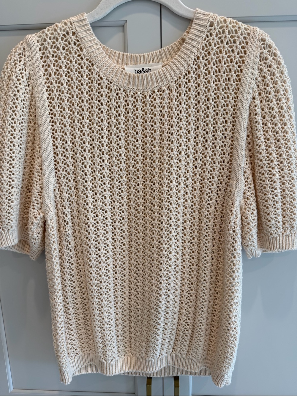 ba&sh Cream Openwork Short Sleeve Crew Sweater